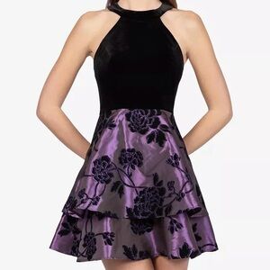 B. Darlin Black Velvet Flocked Mini Dress Fairycore Wedding Guest Glam Party New